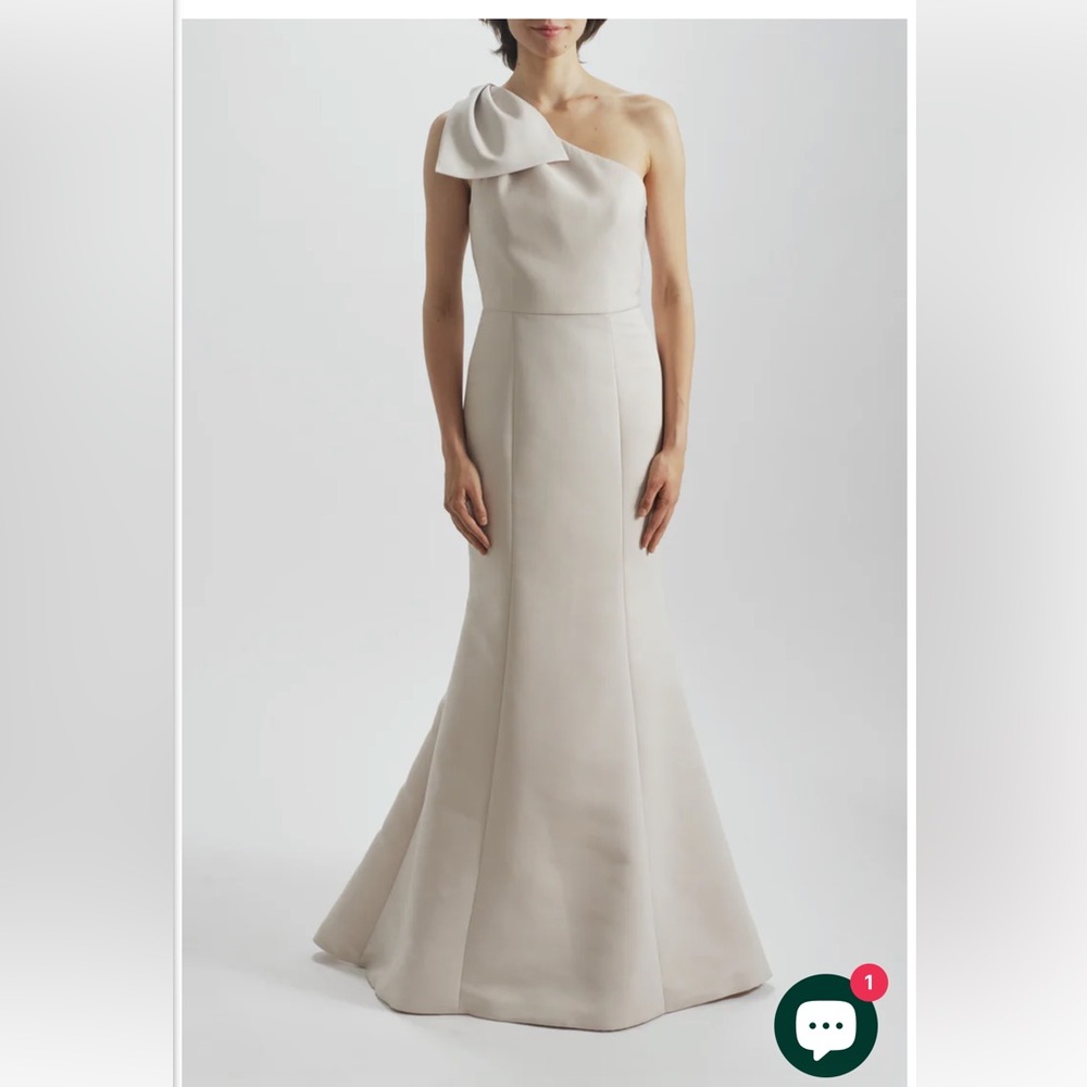 Amsale One-Shoulder Sculpted Bow Bridal Gown in Ivory